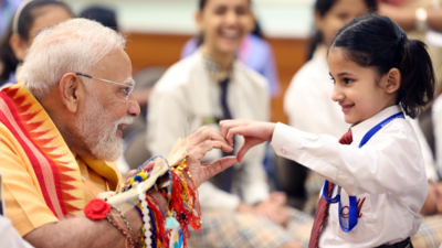 Rakshabandhan with the PM: Modi shares cute moment with children; Brahma Kumaris join celebration – Pics | India News