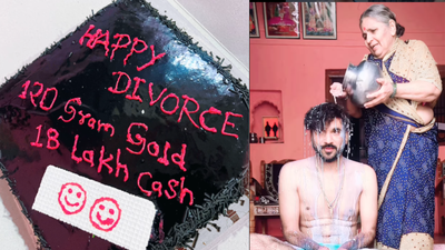 ‘Single hoon, khush hoon’: Man performs ‘shuddhi’ milk bath ritual, cuts cake after divorce – Watch | India News