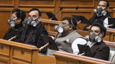 Delhi air pollution row: Opposition MLAs come to house wearing masks; speaker suspends four | Delhi News