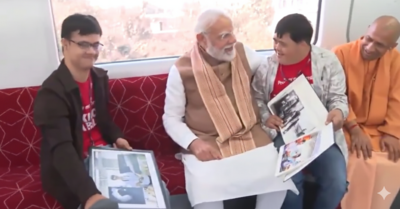 Bharat Rapid Rail Corridor: Watch: PM Modi takes a metro ride after flagging off Namo Bharat Rapid Rail corridor; interacts with students | India News