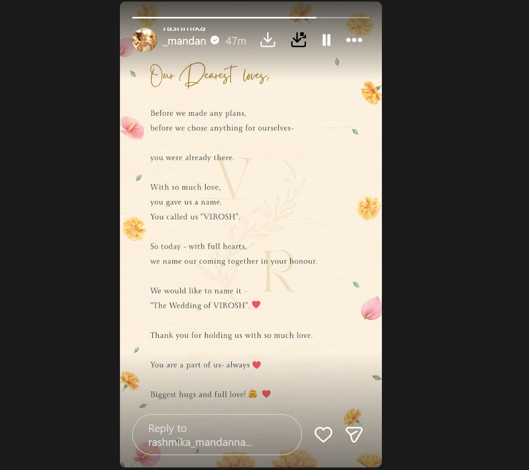 Rashmika Mandanna and Vijay Deverakonda officially announce ‘The wedding of VIROSH’: ‘Thank you for holding us with so much love’ | Telugu Movie News