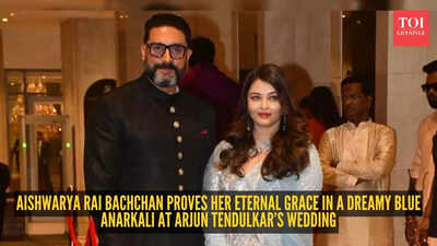 Rare sighting! Aishwarya Rai Bachchan proves her eternal grace in a dreamy blue anarkali as she joins Abhishek Bachchan at Arjun Tendulkar’s wedding