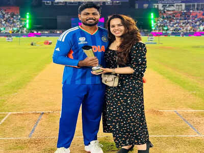Charulatha Remesh Sanju Samson’s wife sweet gesture with his Player of the Tournament trophy melts fans’ hearts | Cricket News