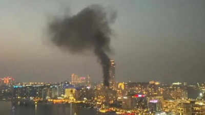 Debris from aerial interception strikes building in Dubai’s Marina