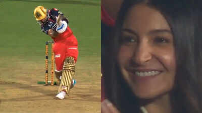 Virat Kohli’s no-look six leaves Anushka Sharma impressed; her reaction goes viral – Watch | Cricket News